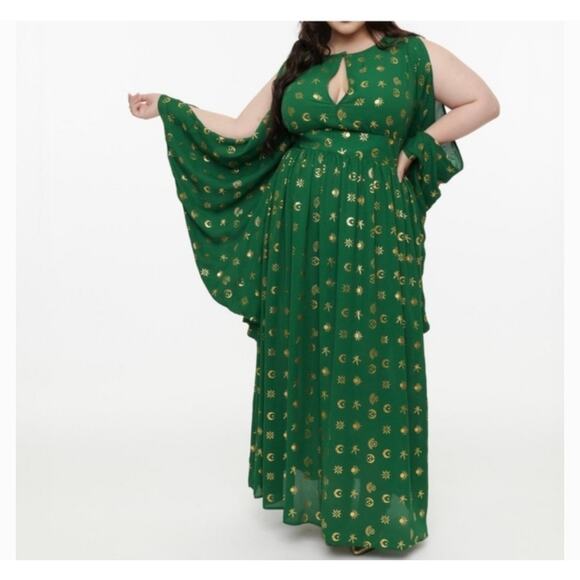 Unique Vintage Dresses & Skirts - Unique Vintage Hocus Pocus Green & Gold Celestial Open Arm Cape Dress NWT 3XL